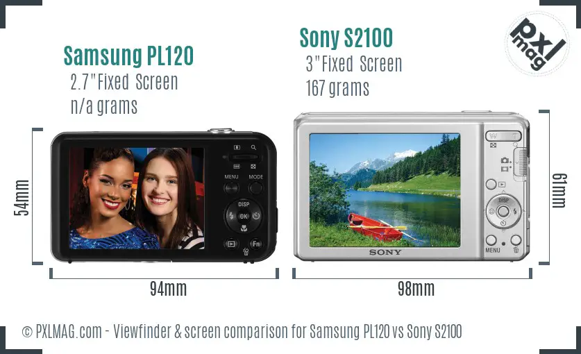 Samsung PL120 vs Sony S2100 Screen and Viewfinder comparison