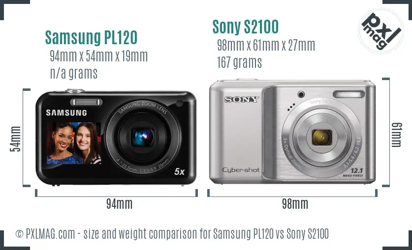 Samsung PL120 vs Sony S2100 size comparison