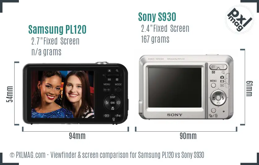 Samsung PL120 vs Sony S930 Screen and Viewfinder comparison
