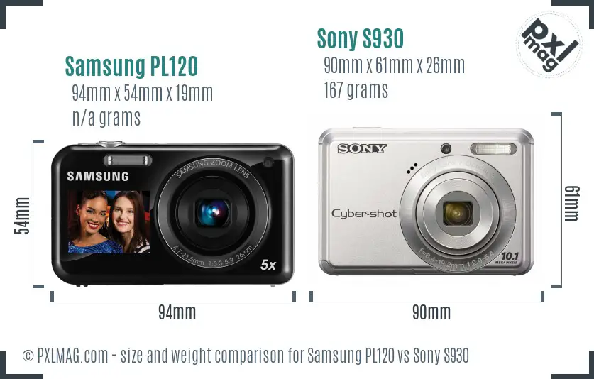 Samsung PL120 vs Sony S930 size comparison