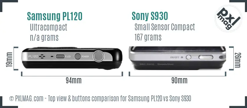 Samsung PL120 vs Sony S930 top view buttons comparison