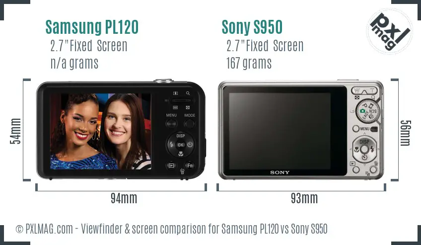 Samsung PL120 vs Sony S950 Screen and Viewfinder comparison