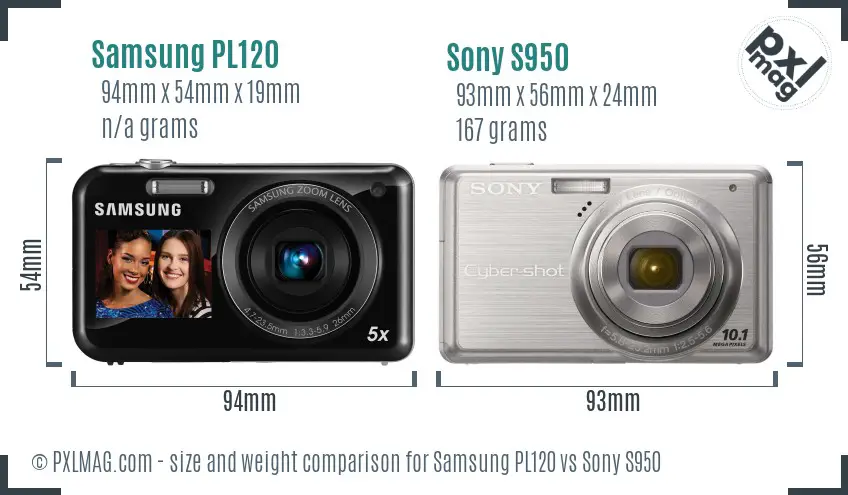 Samsung PL120 vs Sony S950 size comparison