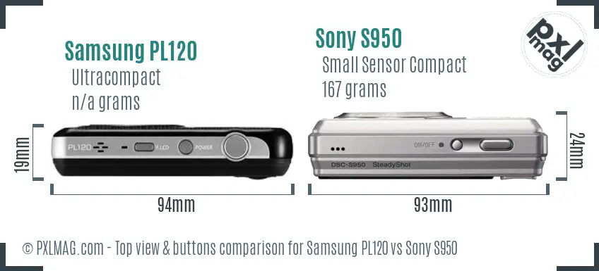 Samsung PL120 vs Sony S950 top view buttons comparison