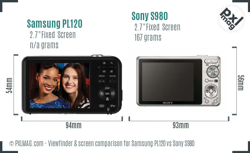 Samsung PL120 vs Sony S980 Screen and Viewfinder comparison