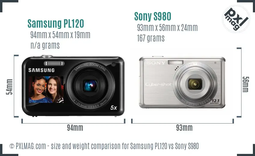 Samsung PL120 vs Sony S980 size comparison
