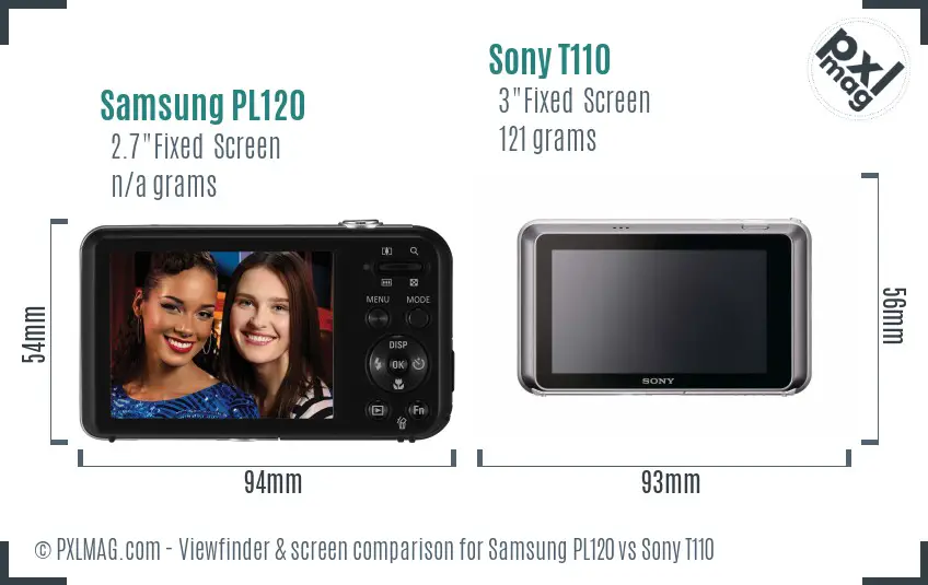 Samsung PL120 vs Sony T110 Screen and Viewfinder comparison