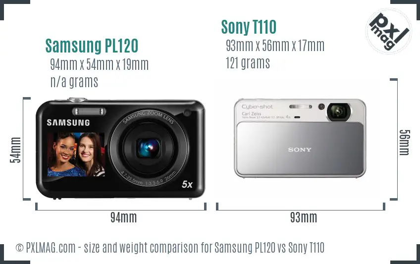Samsung PL120 vs Sony T110 size comparison