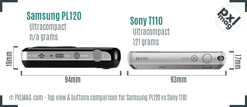 Samsung PL120 vs Sony T110 top view buttons comparison