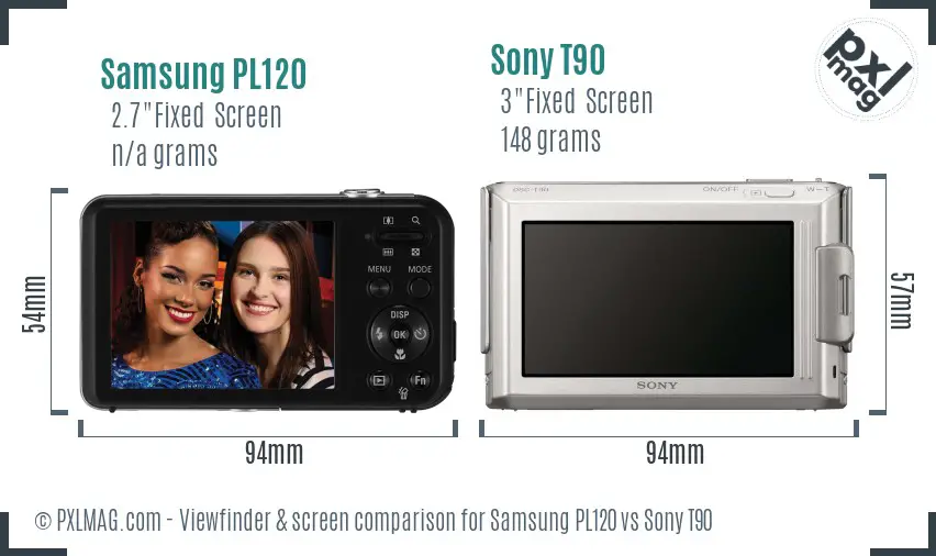 Samsung PL120 vs Sony T90 Screen and Viewfinder comparison