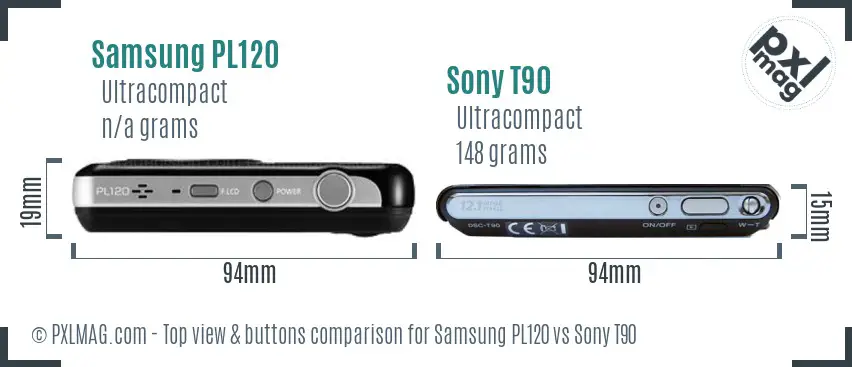 Samsung PL120 vs Sony T90 top view buttons comparison