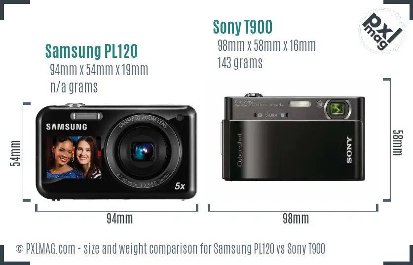 Samsung PL120 vs Sony T900 size comparison