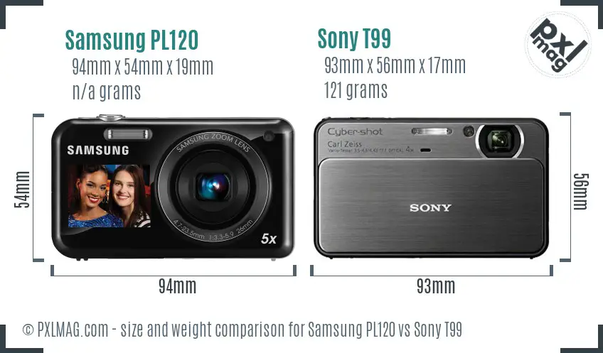 Samsung PL120 vs Sony T99 size comparison