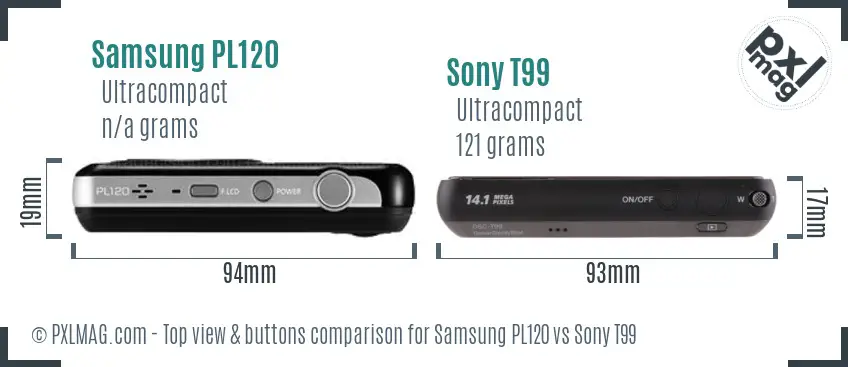 Samsung PL120 vs Sony T99 top view buttons comparison