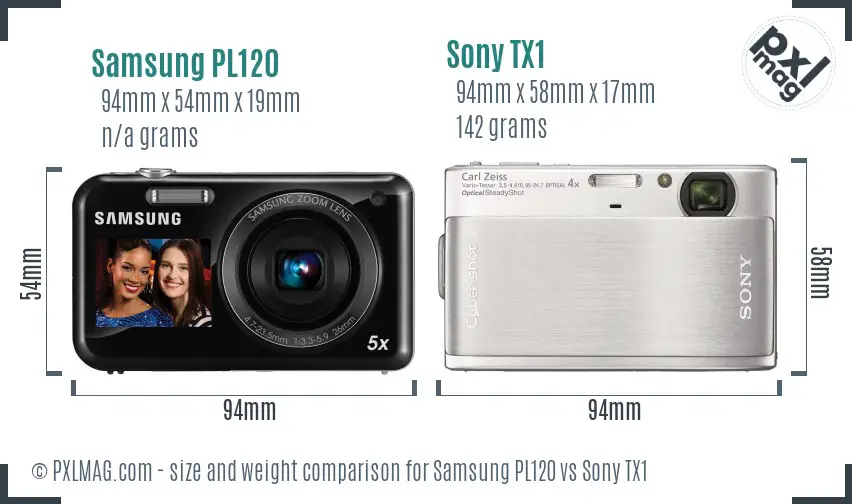 Samsung PL120 vs Sony TX1 size comparison