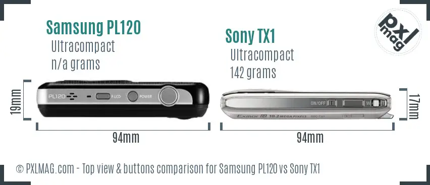 Samsung PL120 vs Sony TX1 top view buttons comparison