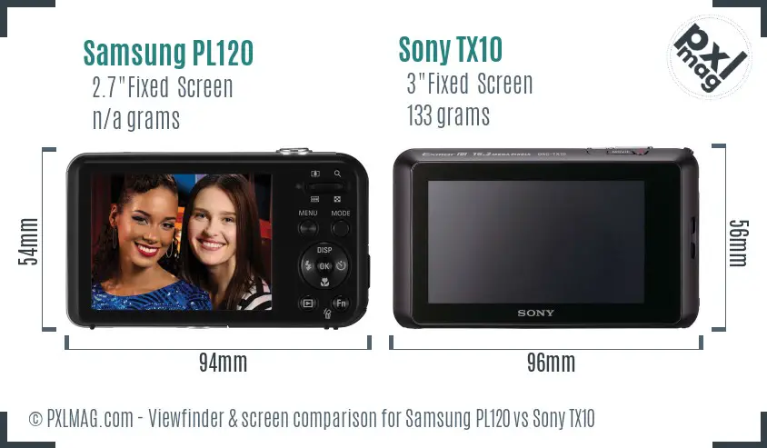 Samsung PL120 vs Sony TX10 Screen and Viewfinder comparison