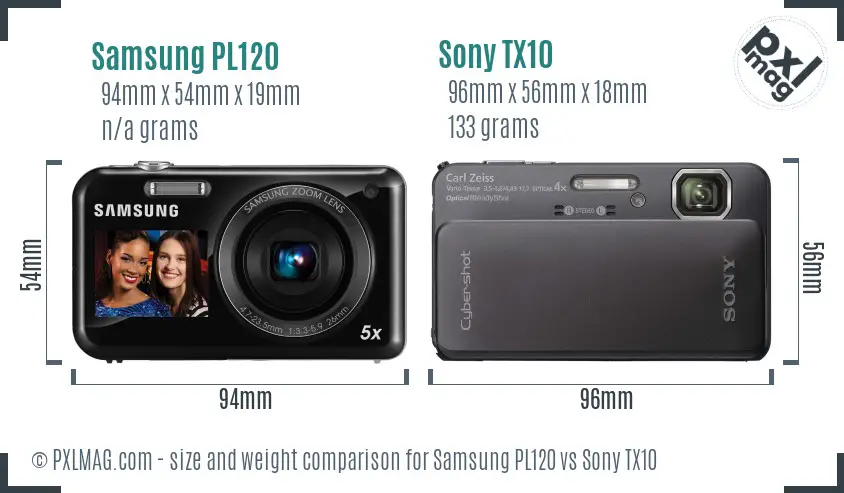 Samsung PL120 vs Sony TX10 size comparison