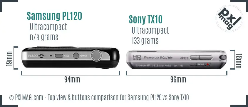 Samsung PL120 vs Sony TX10 top view buttons comparison