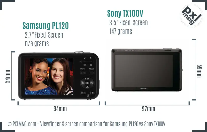 Samsung PL120 vs Sony TX100V Screen and Viewfinder comparison
