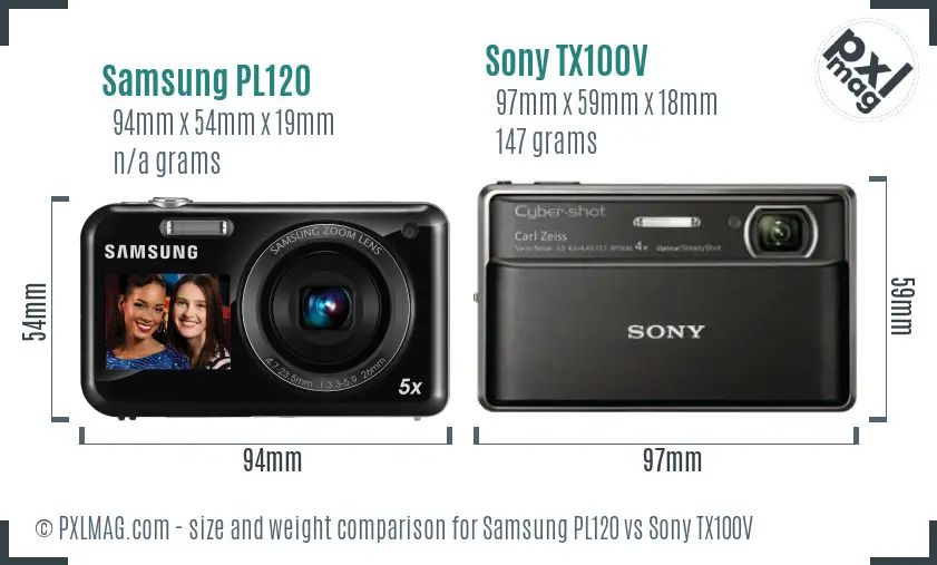 Samsung PL120 vs Sony TX100V size comparison
