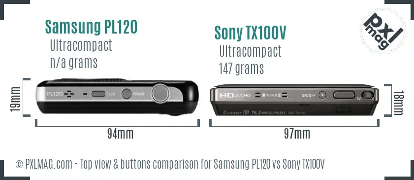 Samsung PL120 vs Sony TX100V top view buttons comparison