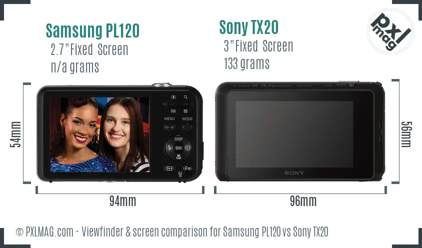 Samsung PL120 vs Sony TX20 Screen and Viewfinder comparison