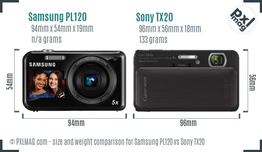 Samsung PL120 vs Sony TX20 size comparison