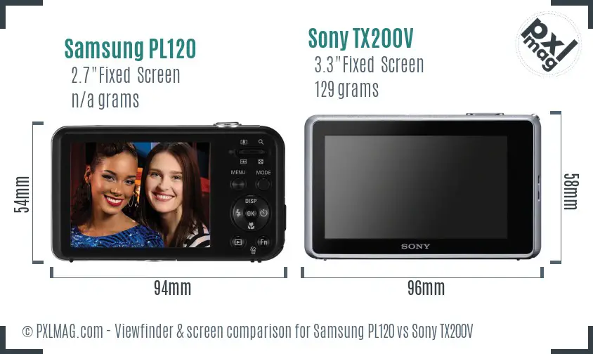 Samsung PL120 vs Sony TX200V Screen and Viewfinder comparison