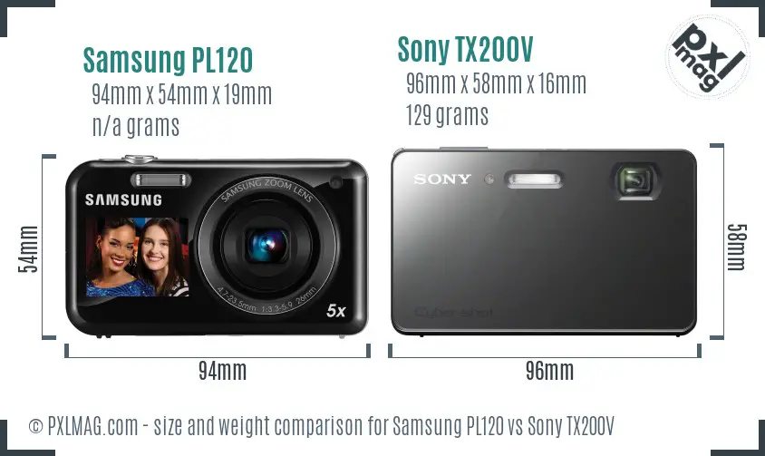 Samsung PL120 vs Sony TX200V size comparison