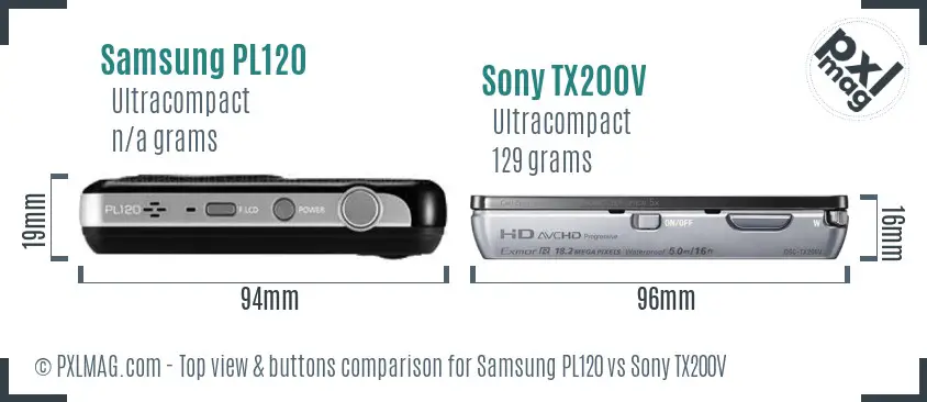Samsung PL120 vs Sony TX200V top view buttons comparison
