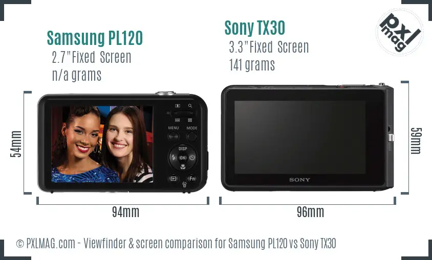 Samsung PL120 vs Sony TX30 Screen and Viewfinder comparison