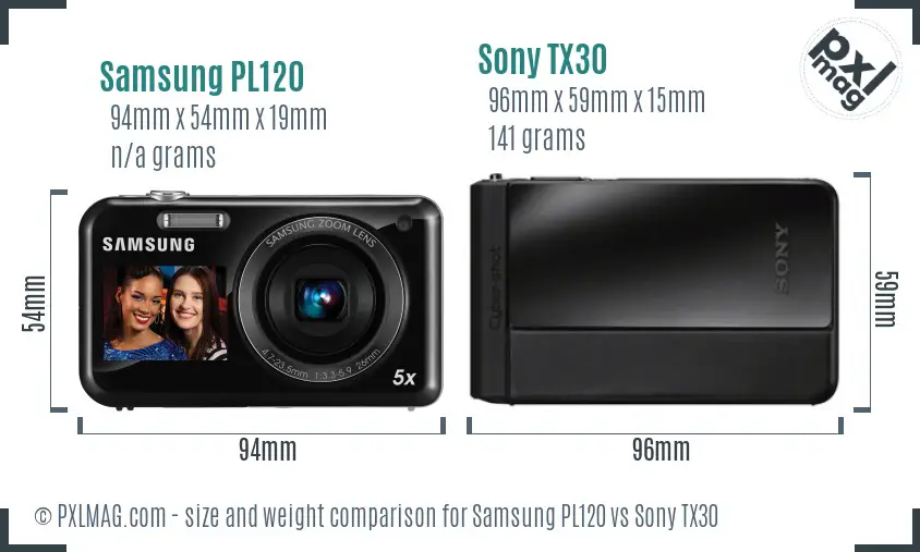 Samsung PL120 vs Sony TX30 size comparison