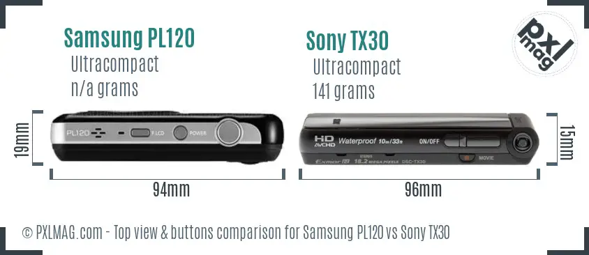 Samsung PL120 vs Sony TX30 top view buttons comparison