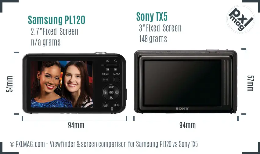 Samsung PL120 vs Sony TX5 Screen and Viewfinder comparison
