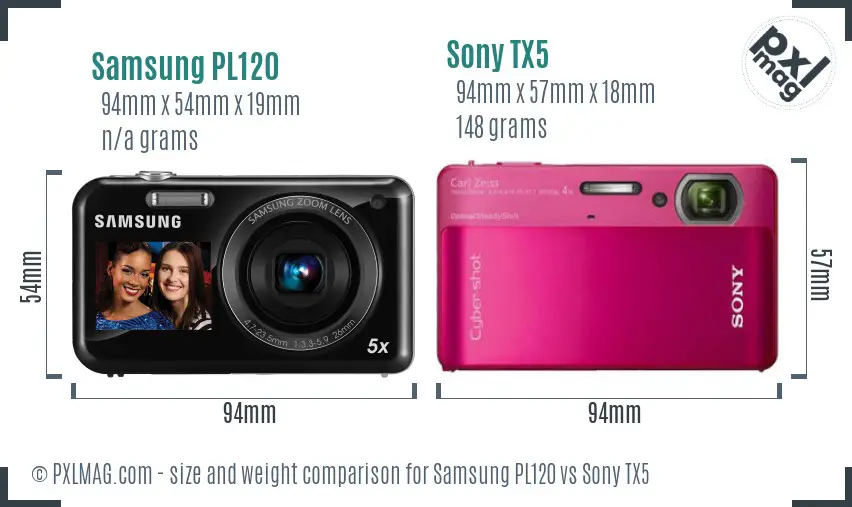 Samsung PL120 vs Sony TX5 size comparison