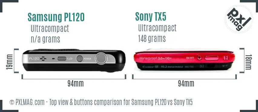 Samsung PL120 vs Sony TX5 top view buttons comparison