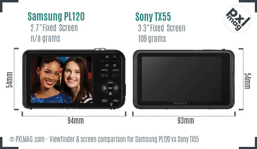 Samsung PL120 vs Sony TX55 Screen and Viewfinder comparison
