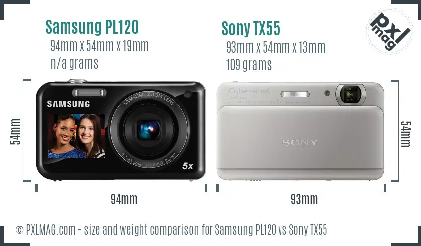 Samsung PL120 vs Sony TX55 size comparison