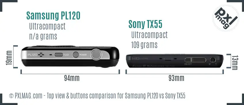 Samsung PL120 vs Sony TX55 top view buttons comparison
