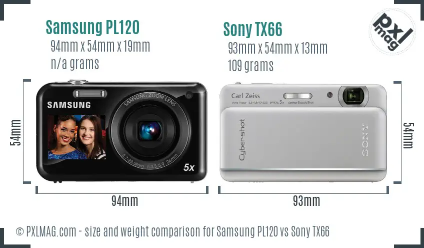Samsung PL120 vs Sony TX66 size comparison