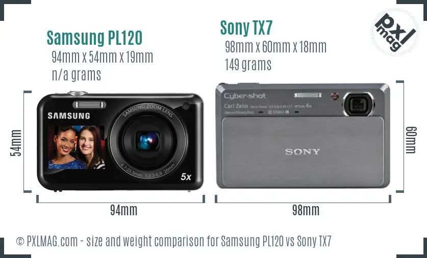 Samsung PL120 vs Sony TX7 size comparison