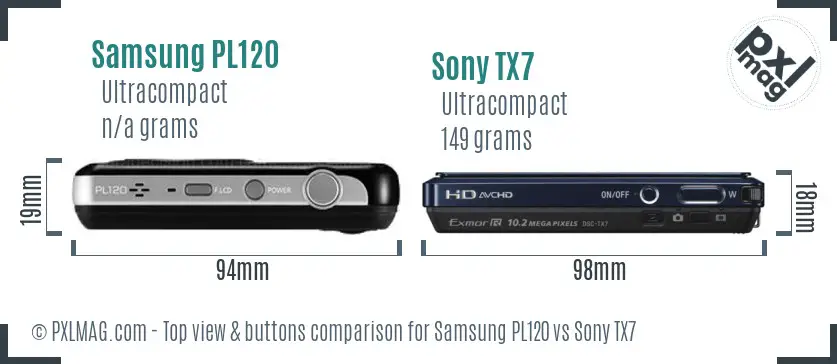 Samsung PL120 vs Sony TX7 top view buttons comparison