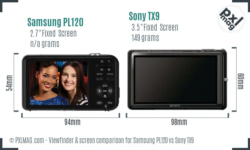 Samsung PL120 vs Sony TX9 Screen and Viewfinder comparison