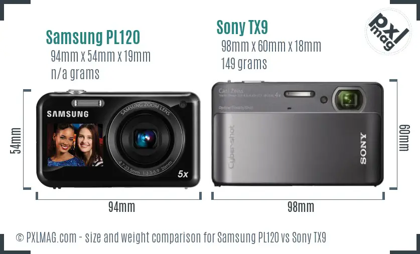 Samsung PL120 vs Sony TX9 size comparison