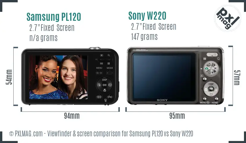 Samsung PL120 vs Sony W220 Screen and Viewfinder comparison