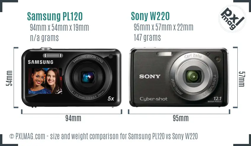 Samsung PL120 vs Sony W220 size comparison