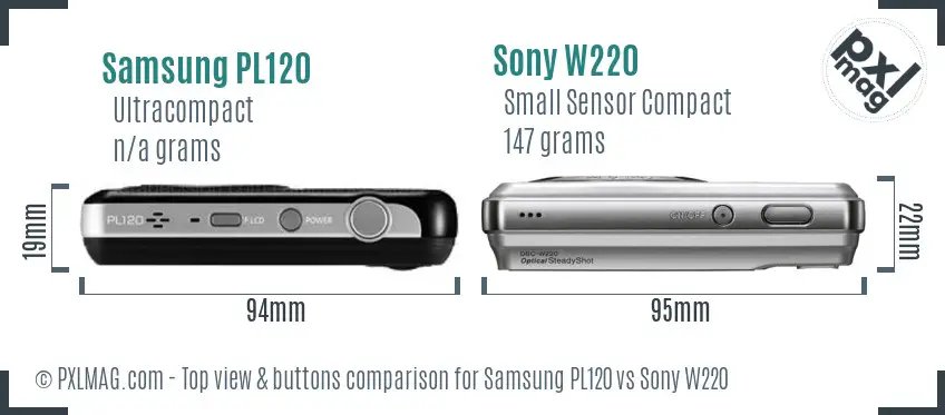 Samsung PL120 vs Sony W220 top view buttons comparison