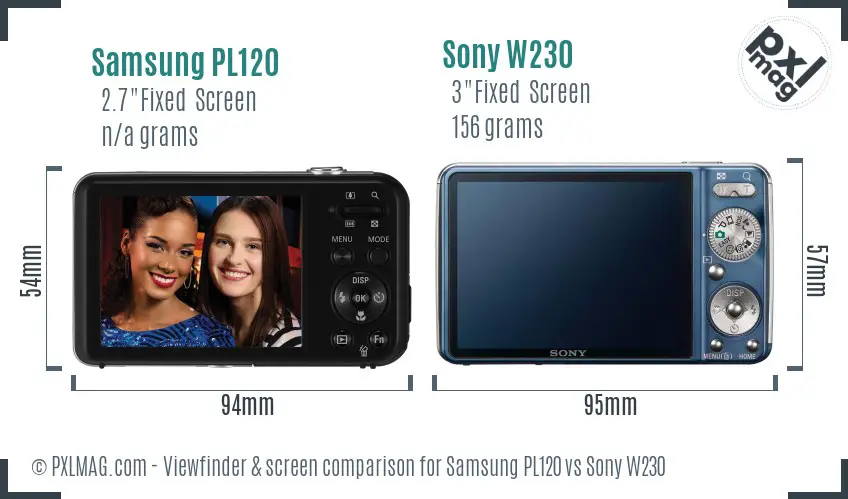 Samsung PL120 vs Sony W230 Screen and Viewfinder comparison