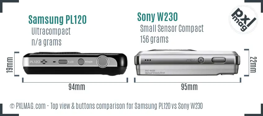 Samsung PL120 vs Sony W230 top view buttons comparison